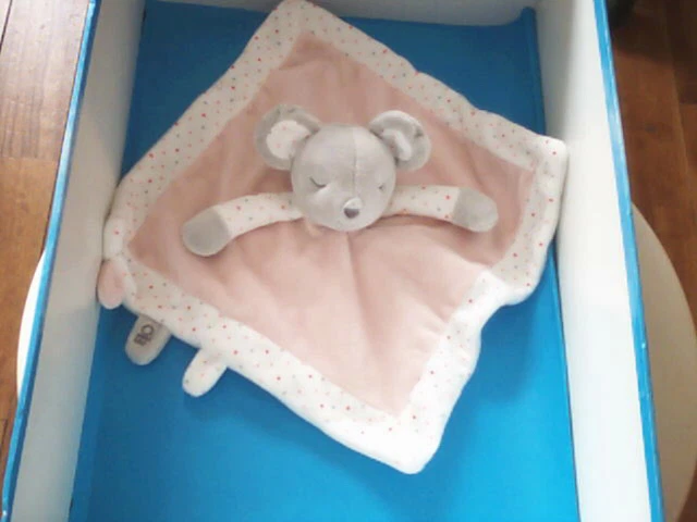 Doudou 3744A / Plat Souris "Obaibi Okaidi" Gris/Rose/Blanc Pois - Yeux Dormeurs