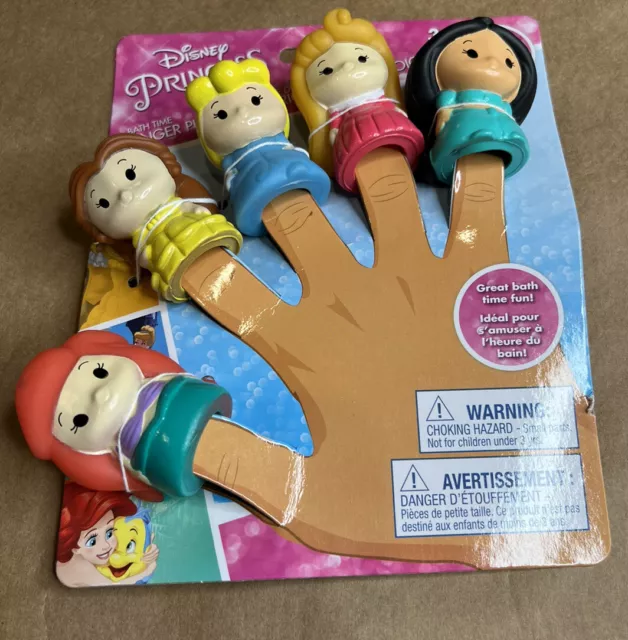 Set of 5 Disney Princess Finger Puppets Bath Toys New Ariel Belle Cinderella