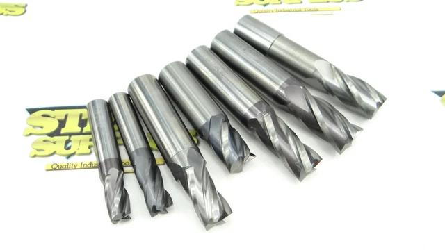 Lot Of 7 Square & Corner Radius Solid Carbide 4 Flute End Mills 1/2" & 3/4" Dia