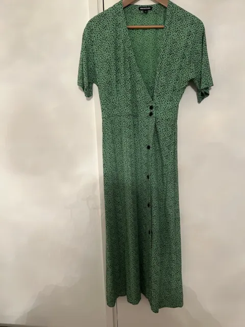 Ladies Green Long Wrap Dress. Whistles. Size 8. Black Dots
