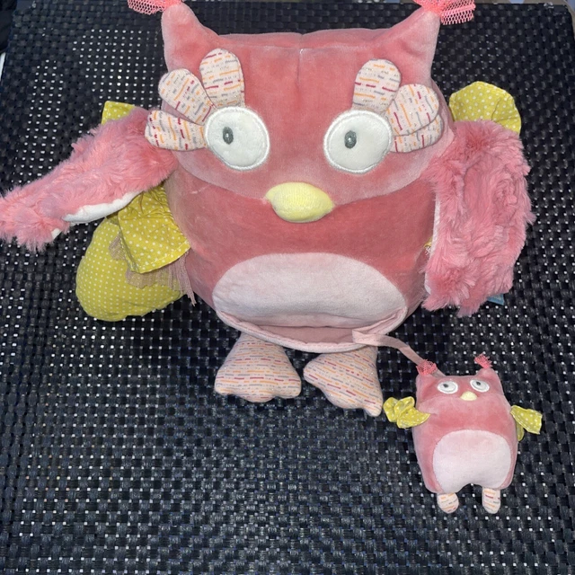 Doudou Peluche Activité Mademoiselle Et Ribambelle Hibou Rose Miroirs Grelot