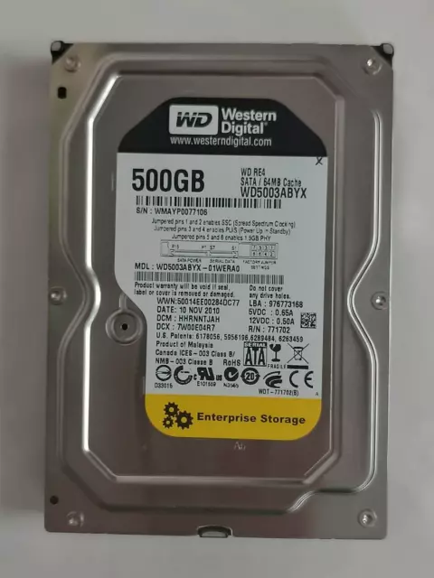 Disque Dur Western Digital 500GB WD RE4 3.5" Sata 64MB Cache WD5003ABYX