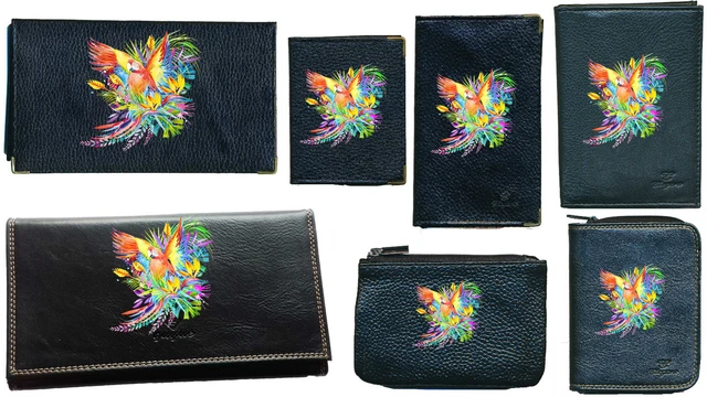 Porte-chéquier Long Motif Perroquet - Noir, 23.5x9.5cm - 4 Compartiments Cartes + Ticket