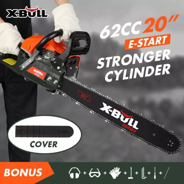X-BULL Chainsaws Petrol Commercial 62CC  20" Bar E-Start Tree Pruning Top Handle
