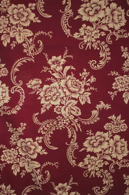 Antique French red fabric floral c 1900 cotton material