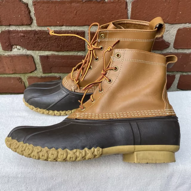 L.L. Bean Duck Boots Men's Size 11 Tan Leather Brown Rubber 8" Classic USA