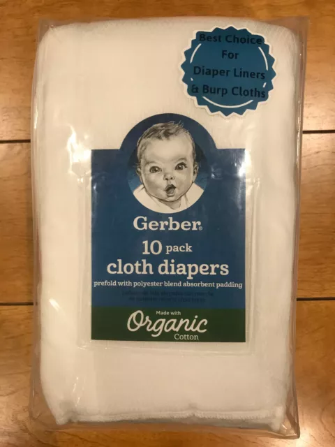 Gerber Organic White Prefold Cloth Diapers w/ Absorbent Padding - 10-Pack