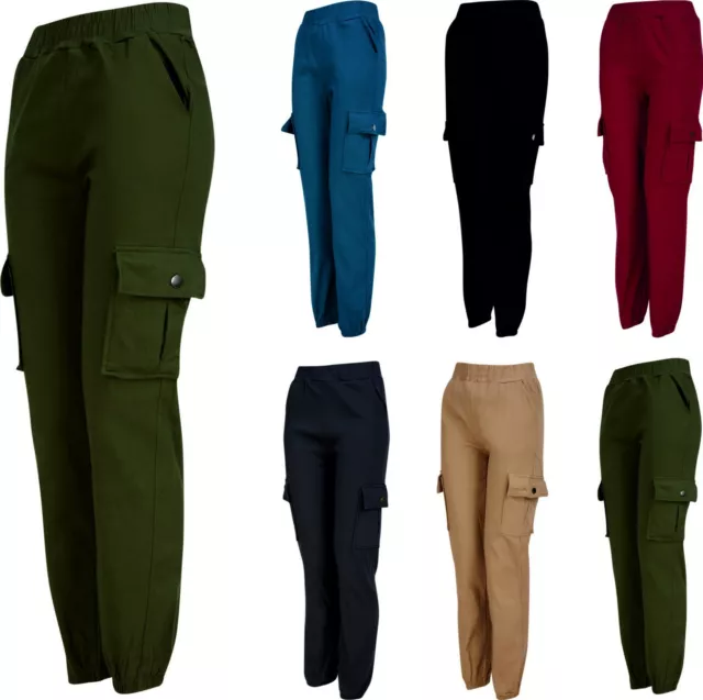 Ladies Womens Combat Trousers Stretch Cargo Elasticated Joggers Leggings NEW