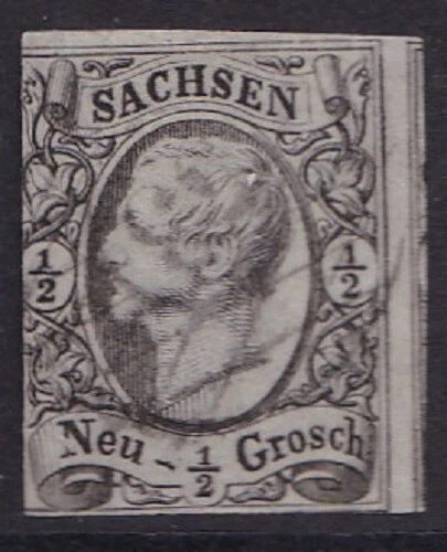 SACHSEN 1851 -- Ank3  1/2 Neugroschen schwarz a.grau  ○ KatWert ...