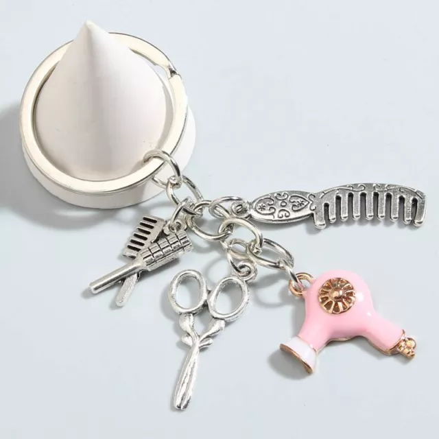 Pink Hair Dryer, Comb & Scissors Keychain Hair Dresser Barber Charms Keyring