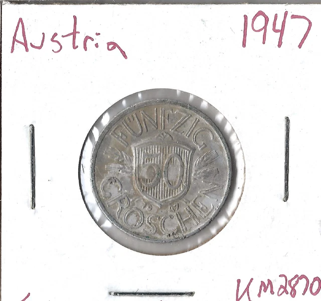 Coin Austria 50 Groschen 1947 KM2870, combined shipping