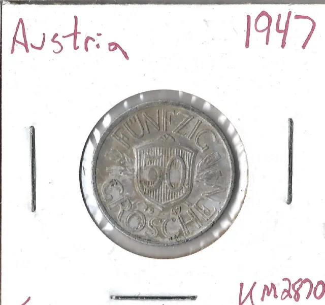 Coin Austria 50 Groschen 1947 KM2870