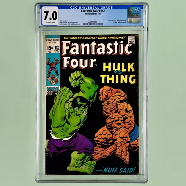 Fantastic Four #112 (CGC 7.0) 1971, Stan Lee story, Classic Hulk vs. Thing cover