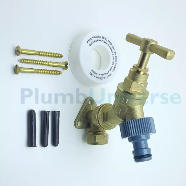 Outside Garden Bib Tap Kit With Wall plate Backplate Elbow, Tap Connector, PTFE