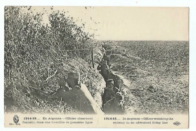 Militaire Guerre 1914 En Argonne Officier Observant Dans La Tranchee