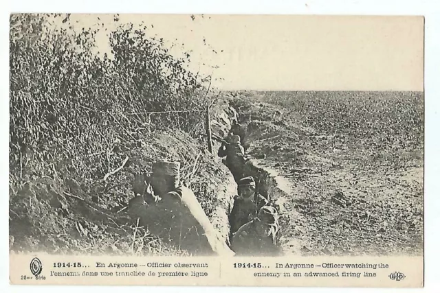 Militaire Guerre 1914 En Argonne Officier Observant Dans La Tranchee