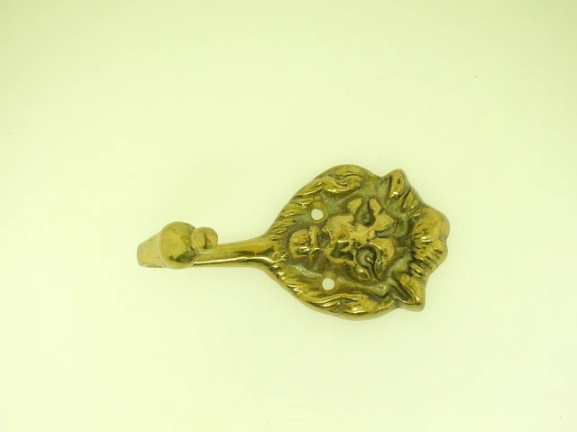 Vintage Solid Brass Lion Head Wall Coat Hook-3 1/2" Tall More Then One Available 2