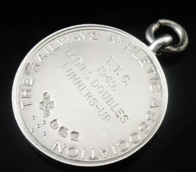 Sterling Silver Pocket Watch Fob Medal Railway Athletic Association Doubles 1949