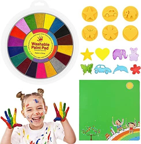 Kit de pintura para dedos 25 colores para niños juego de pintura para dedos lavable papel no tóxico