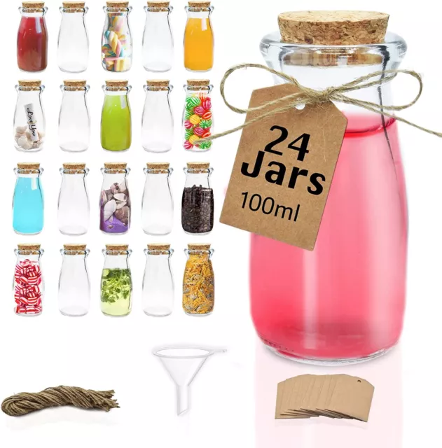 100 ml Mini Glass Jars with Cork Lids for Wedding Favours Craft Labels and Twine