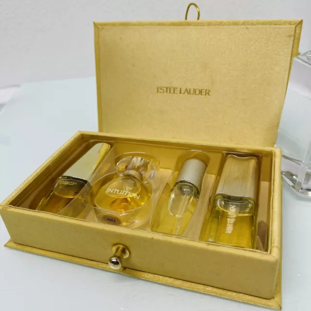 Profumo Vintage Estee Lauder Profumo Treasures 4 Miniature in Scatola Totale 18ml