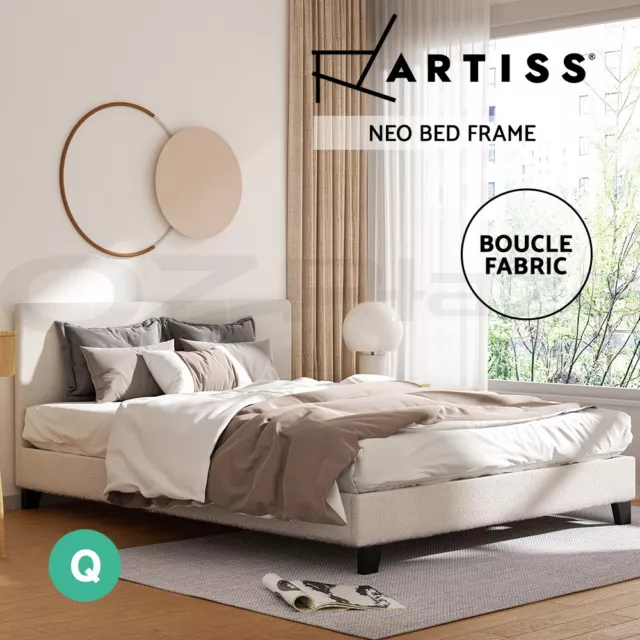 Artiss queen size bed frame base discount mattress platform fabric wooden grey neo