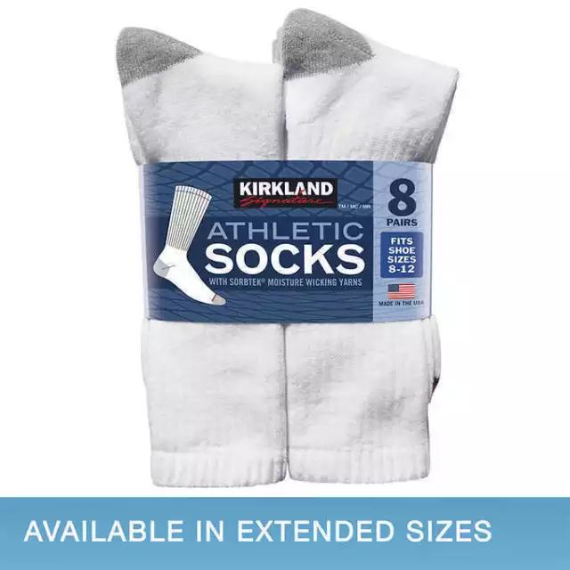 Kirkland Signature Men’s Athletic Socks 8-pair - WHITE (Select Size) FAST SHIP