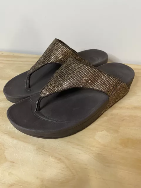 Fit Flop Lulu Crystal Toe Post Sandals Brown Sparkle Womens 7 639-295