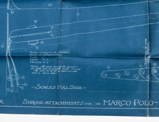 L. Francis Herreshoff Orig Vintage MARCO POLO Boat Blueprint #7/22 Up/Low Shroud