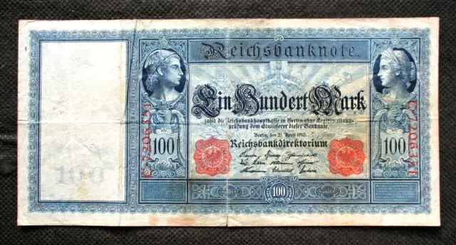 Old Banknote Of Germany Empire 100 Reichsmark 1910 Mercury & Ceres Red Seal