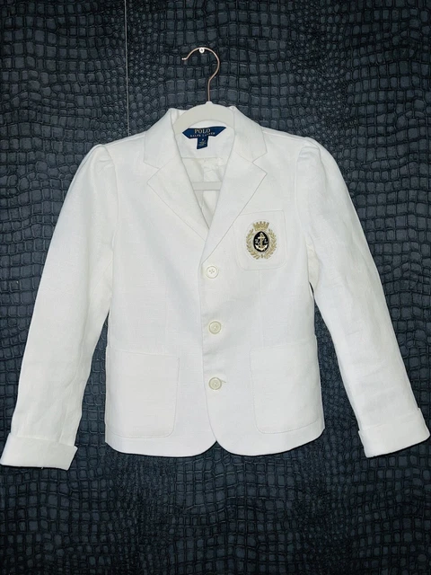 Nuovo Senza Etichette - Giacca Blazer Bianca Ralph Lauren Smart Bambina - Età 6 Anni