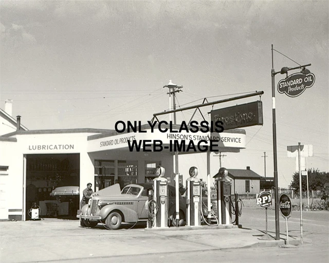 HINSON'S STANDARD GAS OIL STATION 8x10 PHOTO GLOBE PUMP COCACOLA