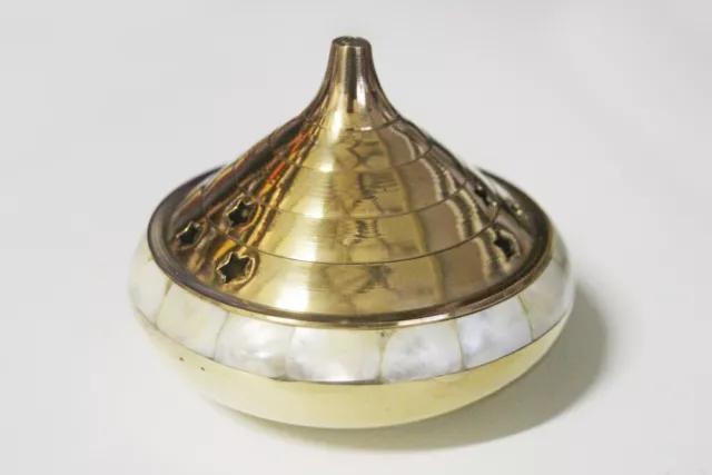 AQ Resin Incense Burner Censer - BRASS w/ MOTHER OF PEARL DETAIL. FREE CHARCOAL