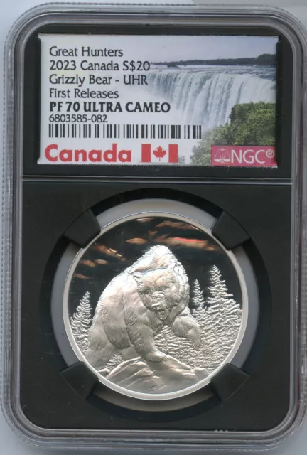 2023 Canada Great Hunters NGC PF70 Grizzly Bear 1 Oz Silver Proof $20 Coin JP503