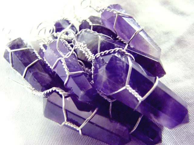 Amethyst Wire Wrap Pendant Handmade Chakra Crystal Necklaces LOT of 3 Bulk