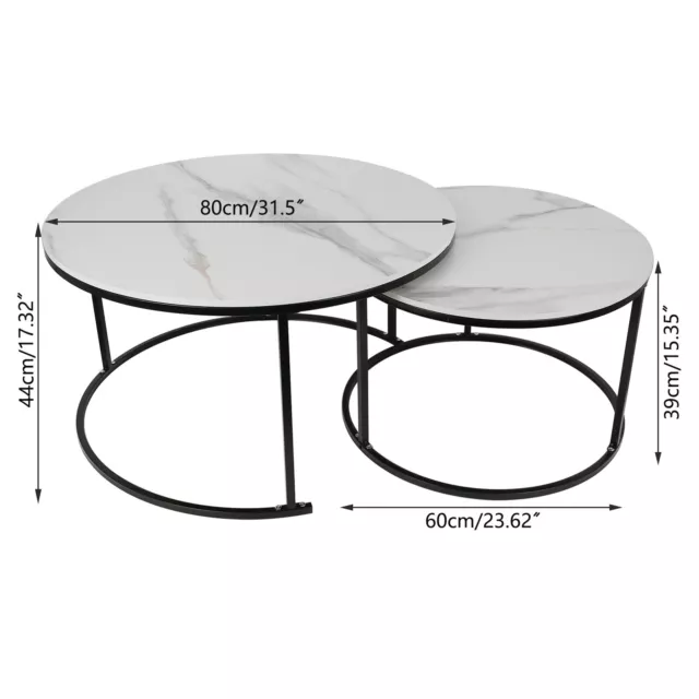 Nesting Coffee Table Set of 2 Living Room Marble Round Stacking Side End Table
