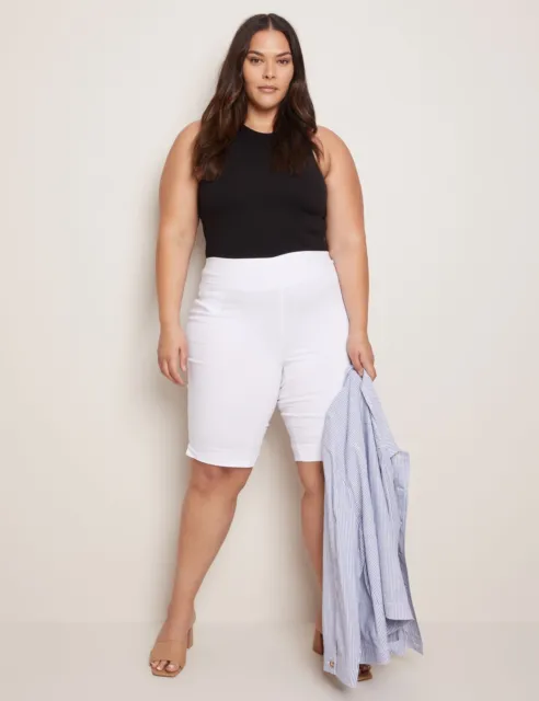 AUTOGRAPH - Plus Size - Womens White Shorts - All Season Knee Length High Waist