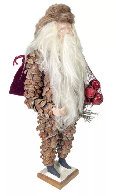 18” Woodland Santa Pinecone Camo Christmas Figurine Primitive Folk Art Survival