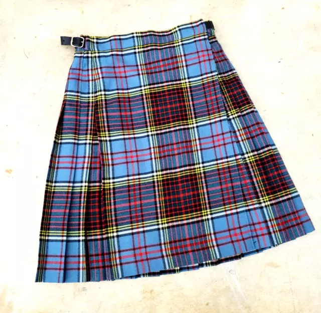 Strathmore pleated wool kilt skirt kids size age 8 plaid blue tartan Scotland