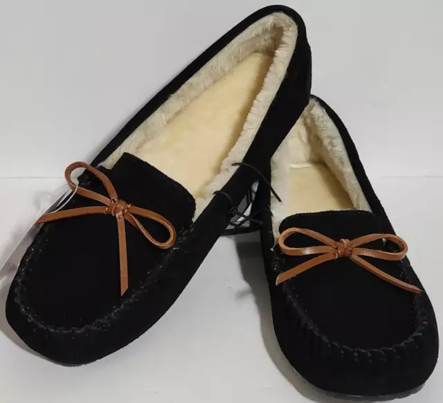 JOYSPUN WOMEN'S BLACK Genuine Suede Moccasin Slippers Size 9 NEW ...
