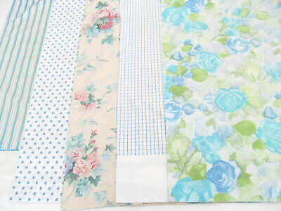Vtg Pillowcase Lot of 5 Blue Theme Floral Stripes Assorted Singles Standard R1
