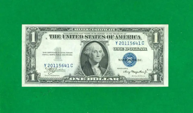 $1 1935-A 1 Y/C Block Blue Seal Silver Certificate Cu. Non-Mule