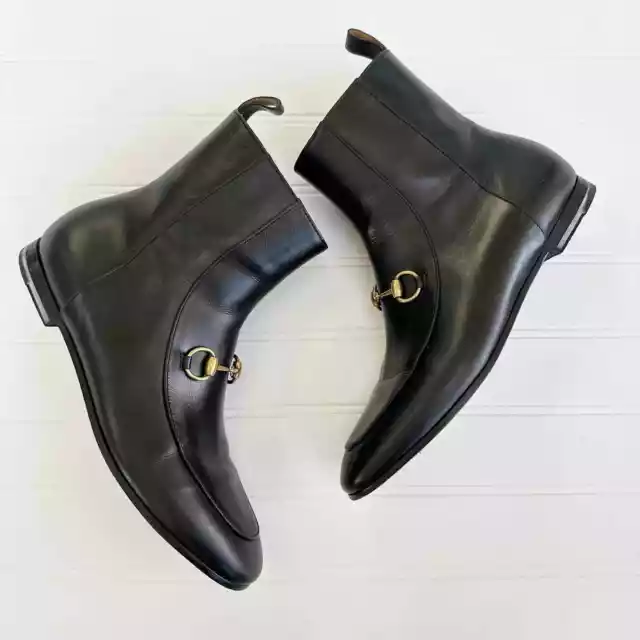 GUCCI HORSEBIT JORDAAN Boots Black Malaka Kid Leather Flat Shoes High ...