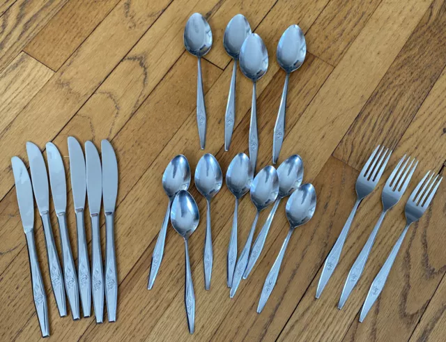 Vintage Creative Manor SPRITELY ROSE 20-pc LOT mcm STAINLESS Flatware Japan