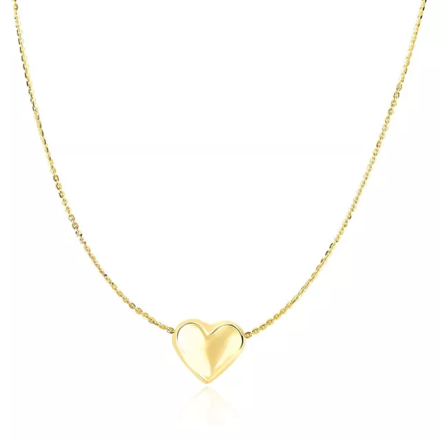 14k Yellow Gold Chain Necklace with Sliding Puffed Heart Charm