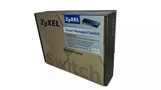 Zyxel GS1900-10HP 8 porte Gigabit PoE smart managed switch montaggio da tavolo/a parete NUOVO