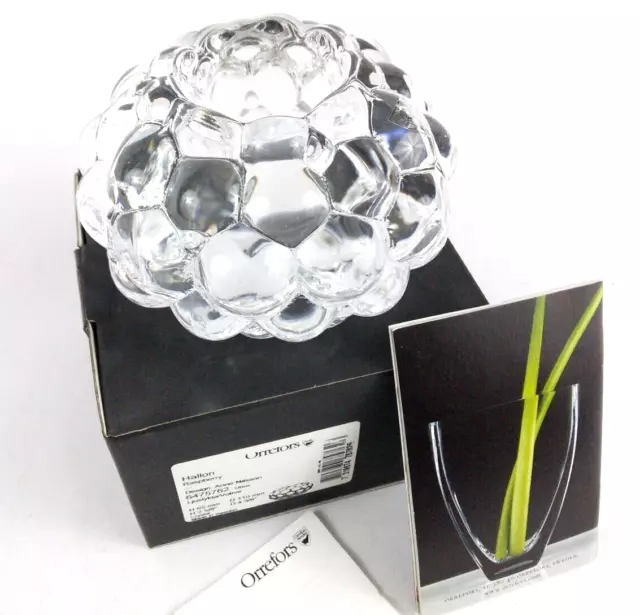 Orrefors of Sweden HALLON RASPBERRY BUBBLE LEAD CRYSTAL VOTIVE TEA LIGHT HOLDER