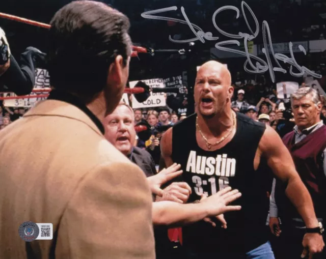 Stone Cold Steve Austin Signed 8x10 Photo BAS COA WWE Picture w/ Vince McMahon 0