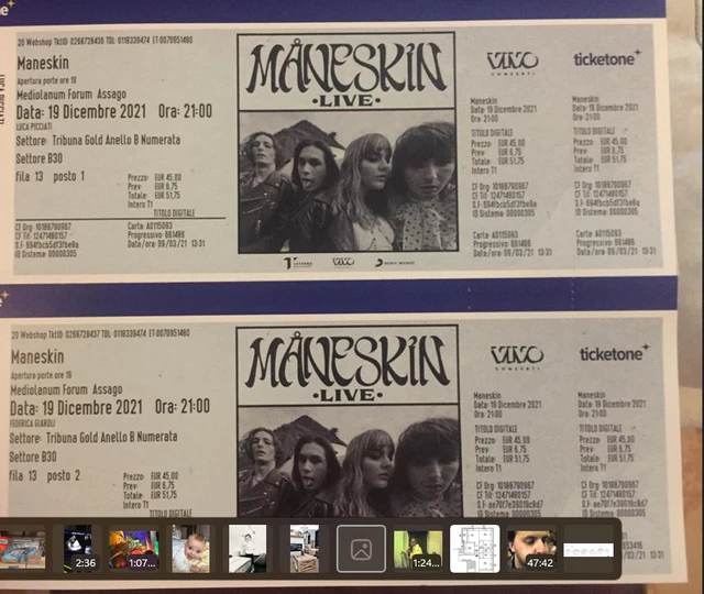 2 ticket x MANESKIN Assago "Tribuna GOLD Anello Blu" 06/04/23 Mediolanum Forum