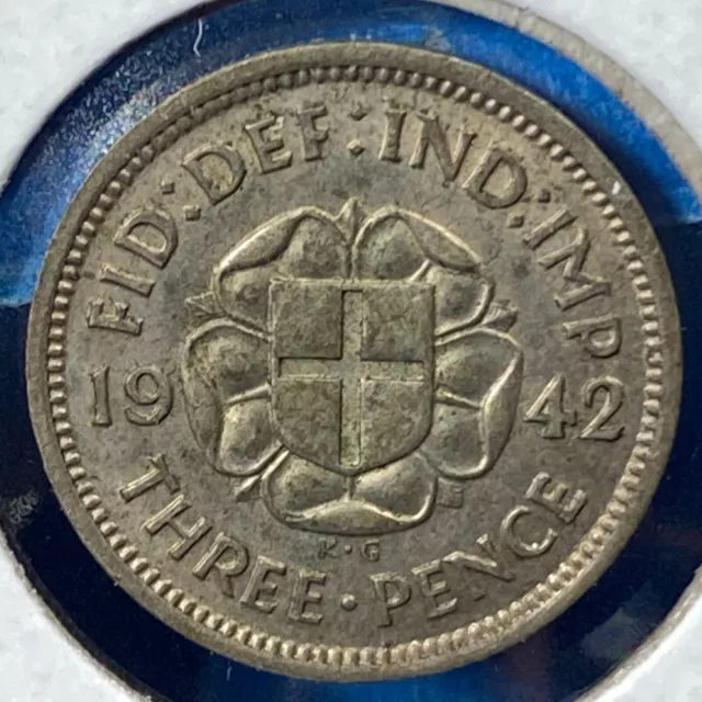 1942 Great Britain 3 Pence, George VI, KM# 848, SILVER ASW: 0.0227oz (70076)